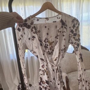 Free People Floral Wrap Jumpsuit - Cream and Purple